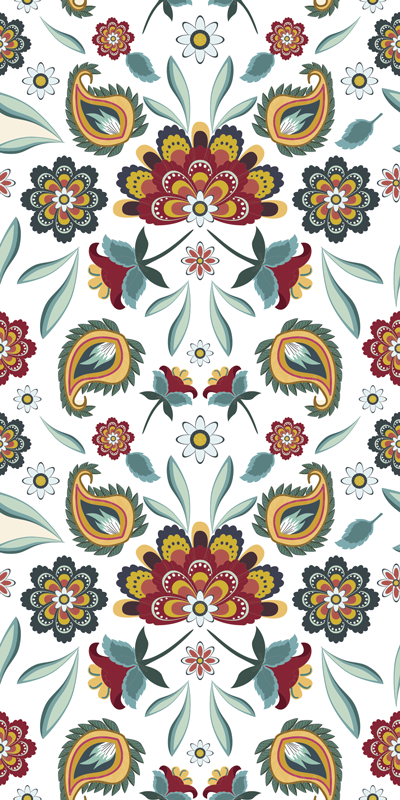 Tapis vinyle plantes motif floral ethnique - TenStickers