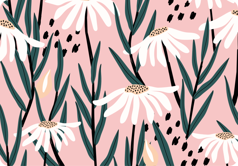 Tapis vinyle plantes marguerites sur fond rose - TenStickers