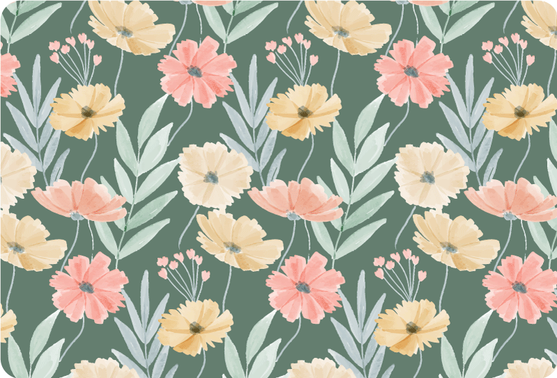 Tapis vinyle plantes motif floral aquarelle original - TenStickers