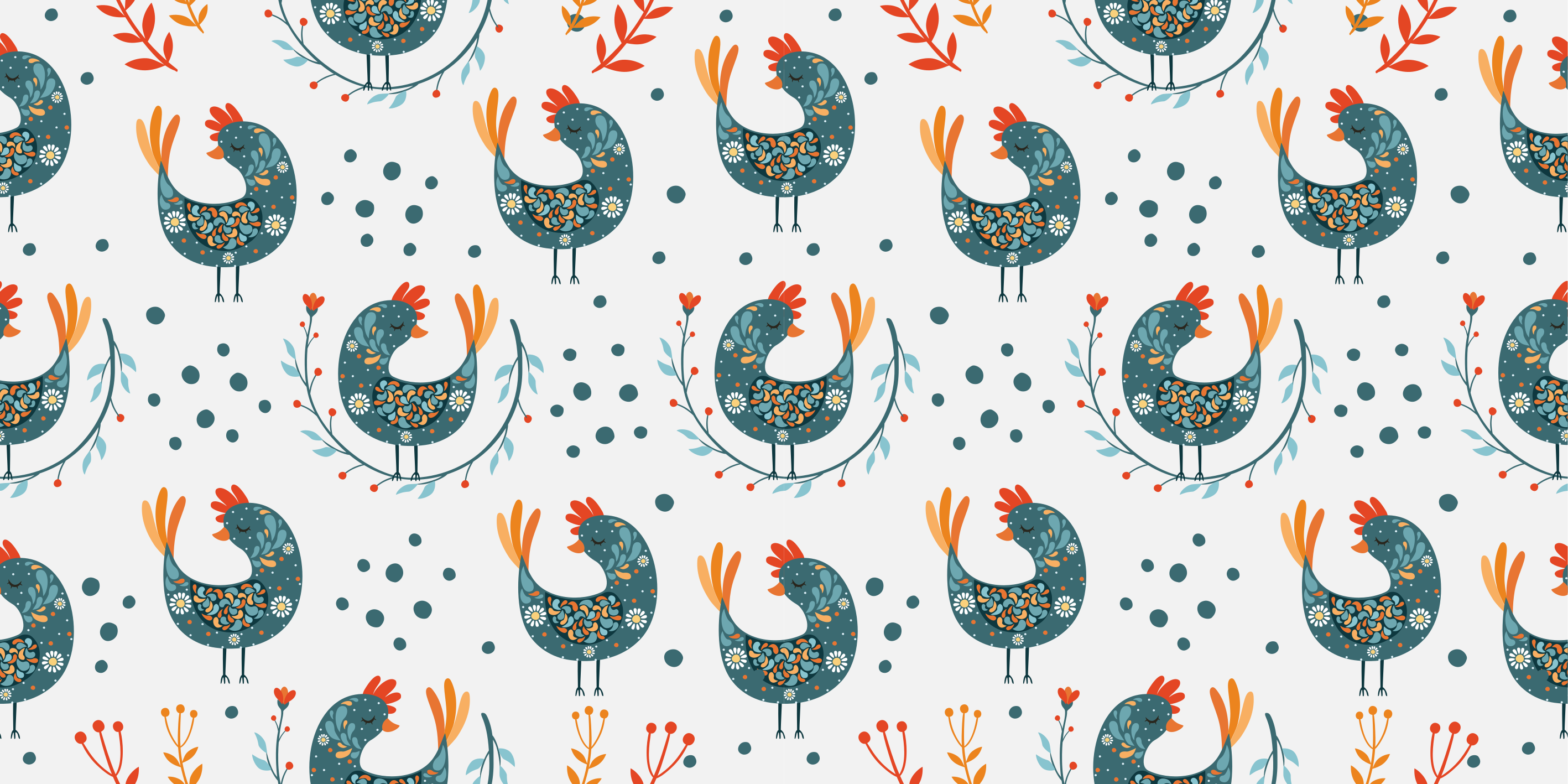 Tapis vinyle plantes poules et fleurs - TenStickers