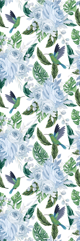 Tapis vinyle plantes fleurs de jardin bleues et oiseaux - TenStickers