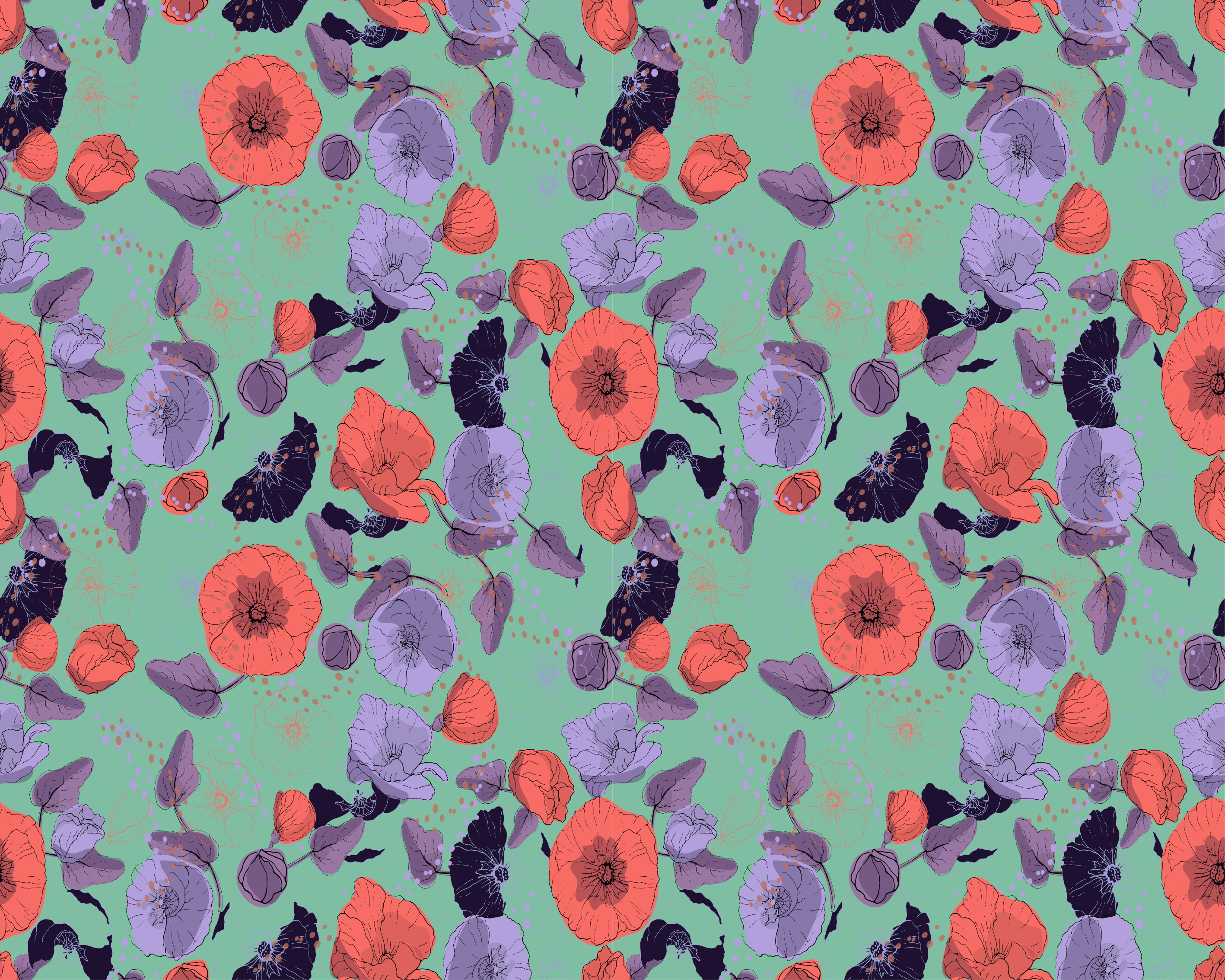 Tapis vinyle plantes coquelicots gracieux - TenStickers