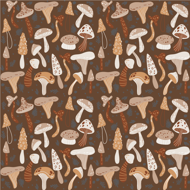 Tapis vinyle plantes champignons forestiers sur fond brun - TenStickers
