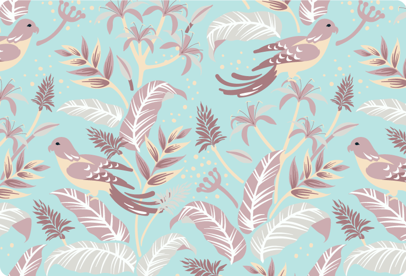 Tapis vinyle plantes motif floral bleu et rose - TenStickers