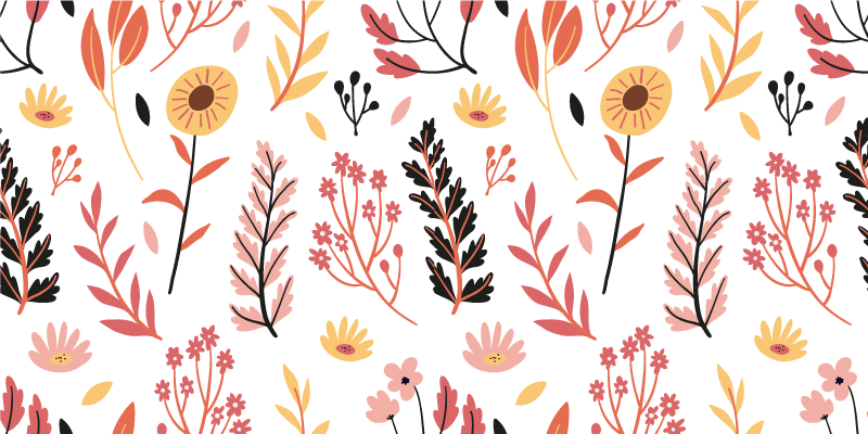 Tapis vinyle plantes fleurs colorées sur fond blanc - TenStickers