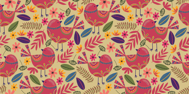 Tapis vinyle plantes motif d'oiseaux colorés - TenStickers