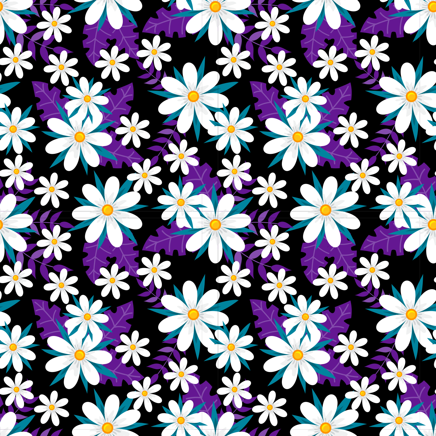 Tapis vinyle plantes fleurs sur fond noir - TenStickers