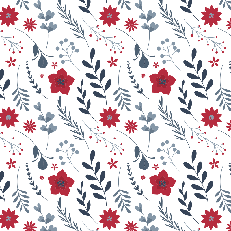 Tapis vinyle plantes motif floral rouge et blanc - TenStickers