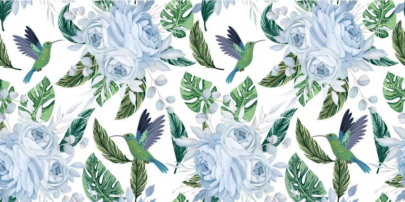 Tapis vinyle plantes jardin bleu avec oiseaux - TenStickers