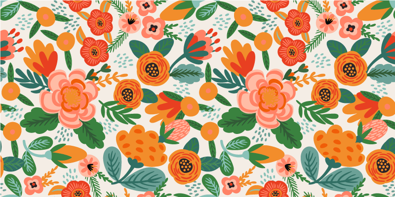 Tapis vinyle plantes style folk rouge et orange - TenStickers