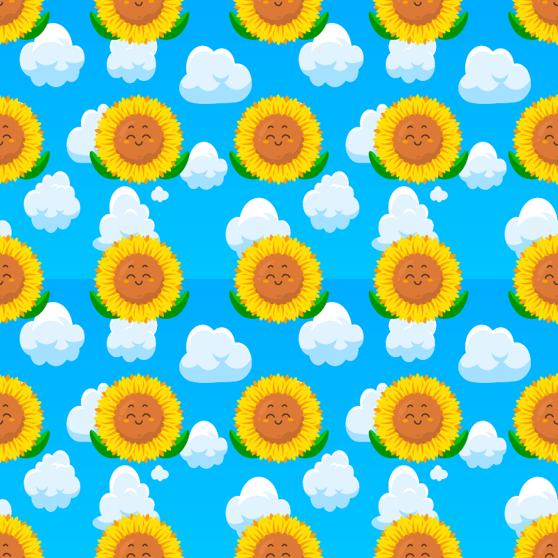 Tapis vinyle plantes fleur jaune souriante dans le ciel - TenStickers