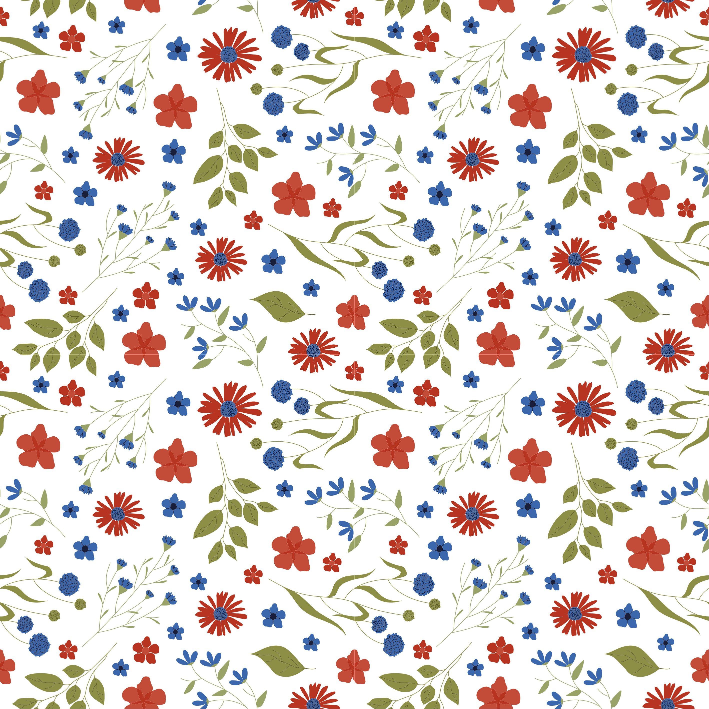Tapis vinyle plantes motifs de jardin bleu et rouge - TenStickers