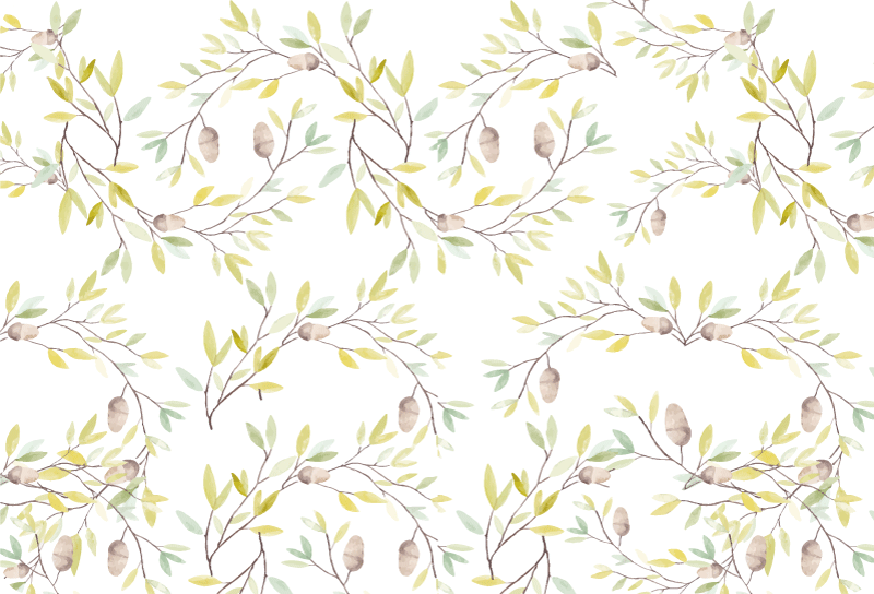 Tapis vinyle plantes motif feuilles vertes aquarelle - TenStickers