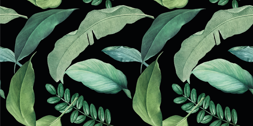 Tapis vinyle plantes feuilles de forêt grises nuit - TenStickers