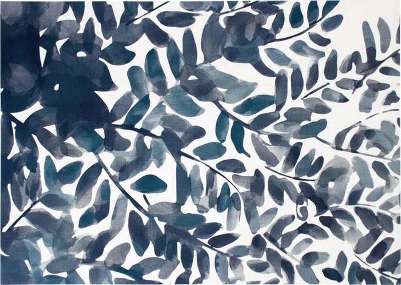 Tapis vinyle plantes motif feuilles aquarelle bleue - TenStickers