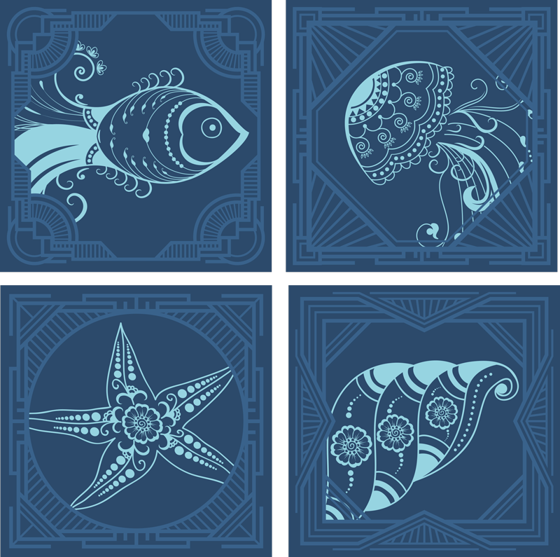 Tapis vinyle salle de bain motifs marins ornementaux - TenStickers