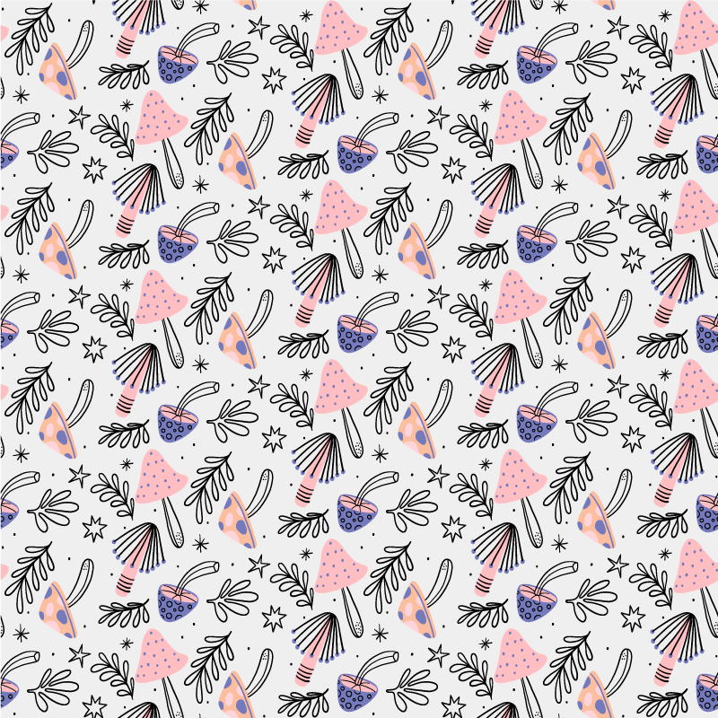 Tapis vinyle plantes champignons et fleurs classiques - TenStickers