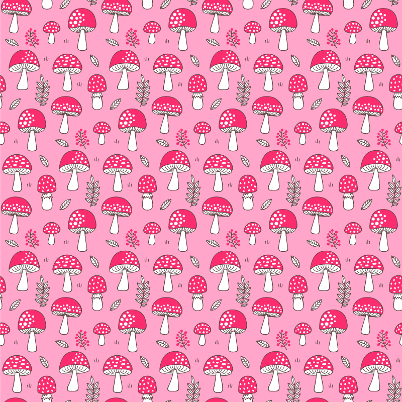 Tapis vinyle plantes champignons et plantes sur fond rose - TenStickers