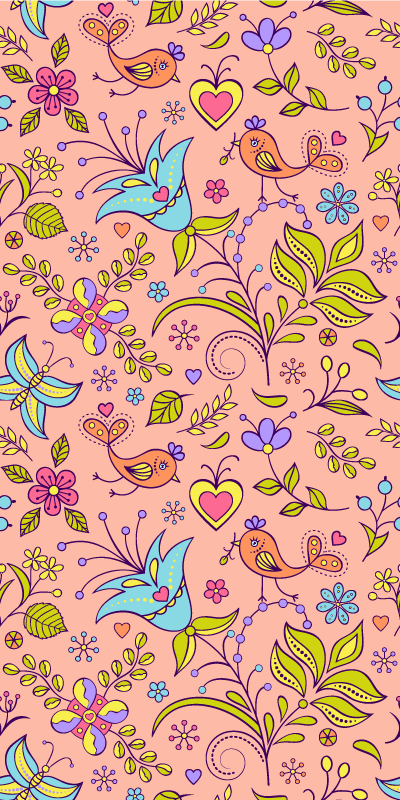 Tapis vinyle plantes motif floral avec oiseaux et papillons - TenStickers