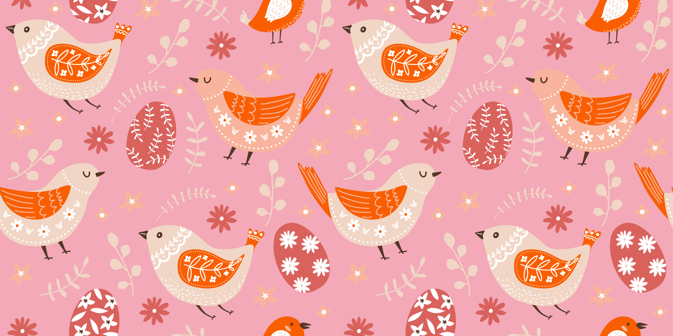 Tapis vinyle plantes motif art populaire rose avec oiseaux - TenStickers