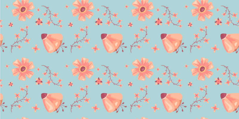 Tapis vinyle plantes fleurs orange sur fond bleu - TenStickers