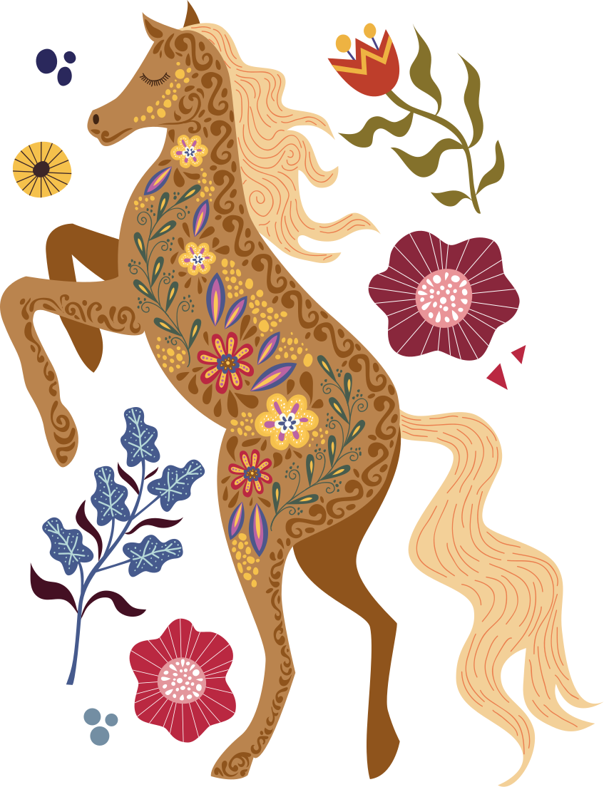 Tapis vinyle plantes illustration de folklore cheval sauvage - TenStickers