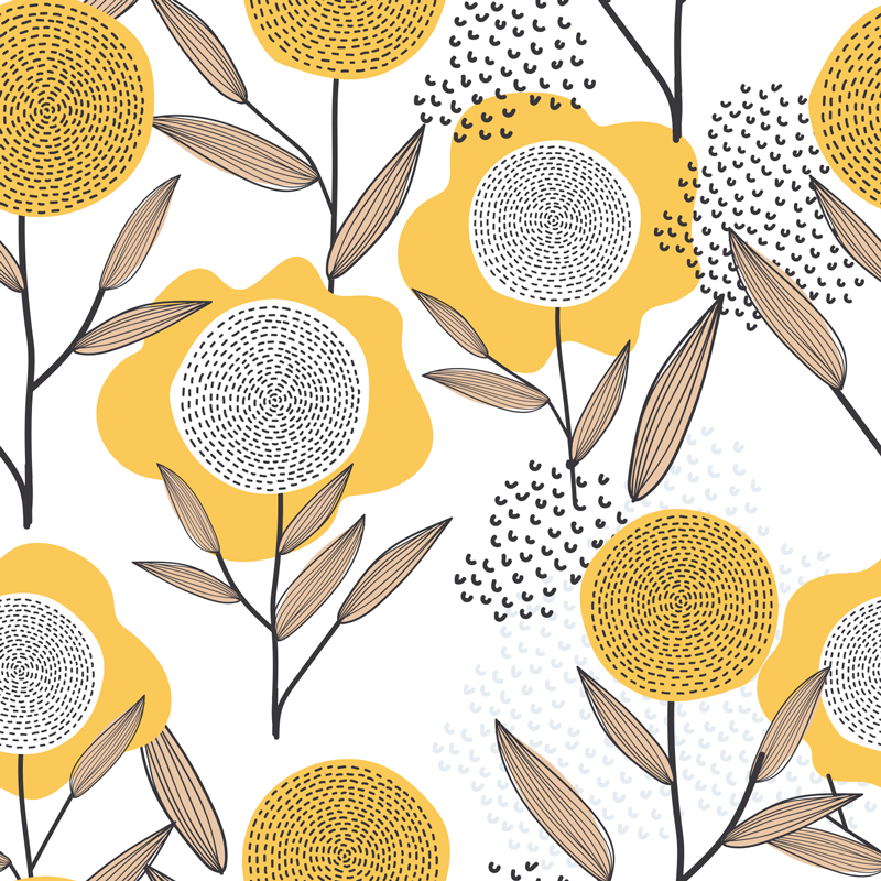Tapis vinyle chambre motif floral abstrait jaune - TenStickers