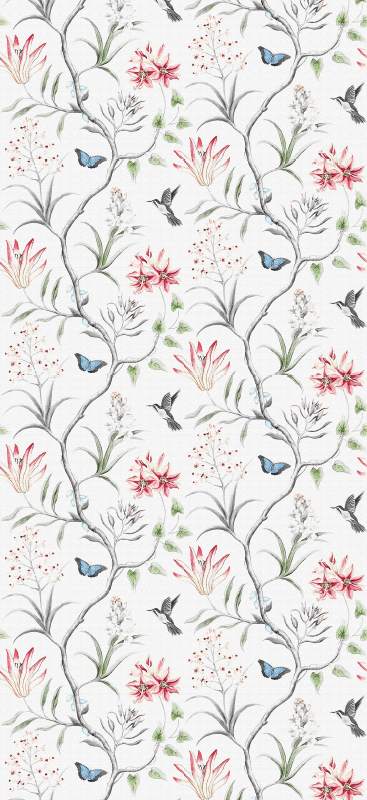 Tapis vinyle chambre branches fleuries oiseaux et papillons - TenStickers
