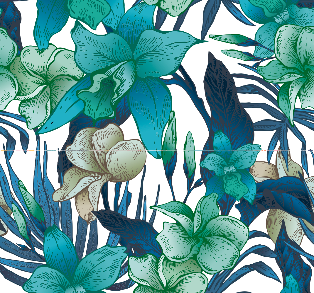 Tapis vinyle chambre feuilles tropicales bleues - TenStickers