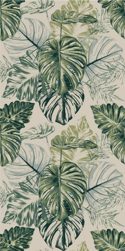 Tapis vinyle chambre formes monstera décolorées beige - TenStickers