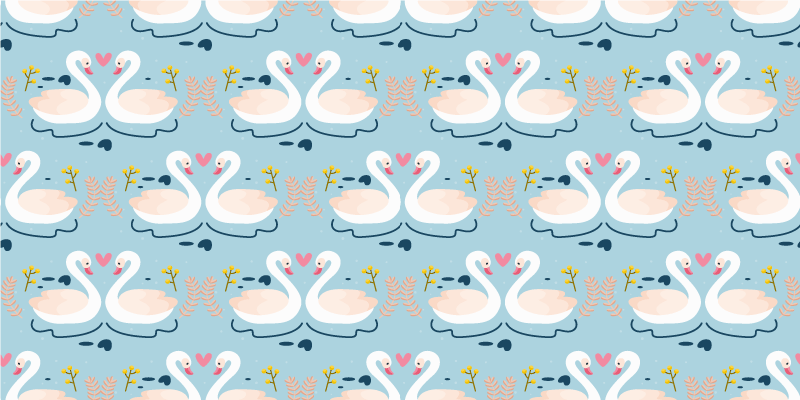 Tapis vinyle nature motif de cygnes amoureux sur fond bleu - TenStickers