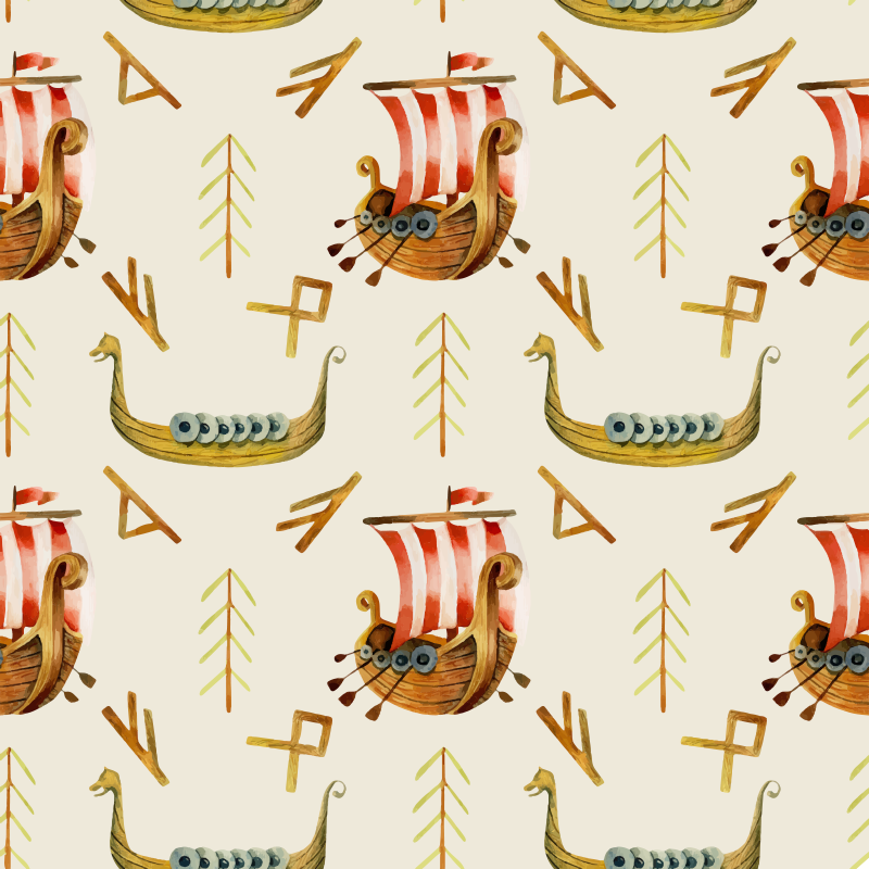 Tapis vinyle nature motif drakkar viking - TenStickers