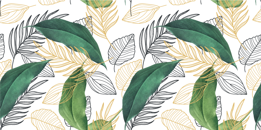 Tapis vinyle plantes feuilles vertes et dorées artistiques - TenStickers