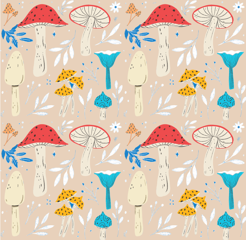 Tapis vinyle plantes champignons classiques fond beige - TenStickers
