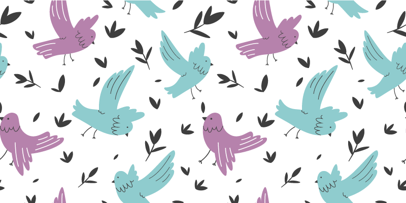 Tapis vinyle plantes oiseaux bleus et violets illustration - TenStickers