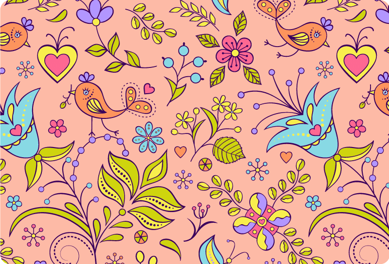 Tapis vinyle plantes motif floral avec oiseaux et papillons - TenStickers