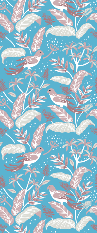 Tapis vinyle chambre feuilles tropicales bleues et roses - TenStickers
