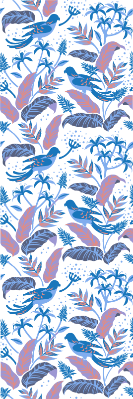 Tapis vinyle chambre oiseaux roses et bleus sur feuilles - TenStickers