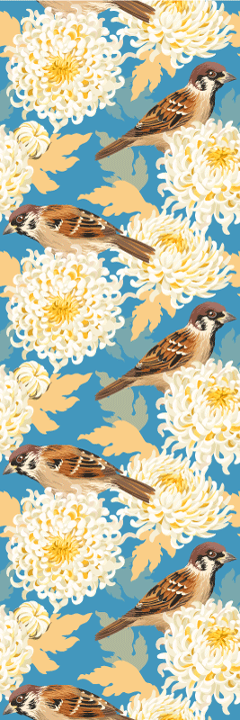 Tapis vinyle chambre motif oiseaux et feuilles aquarella - TenStickers