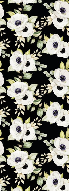 Tapis vinyle chambre motif de roses blanches et noires - TenStickers