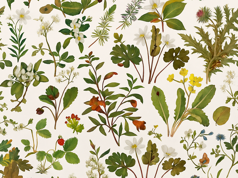 Tapis vinyle chambre design botanique fond blanc - TenStickers