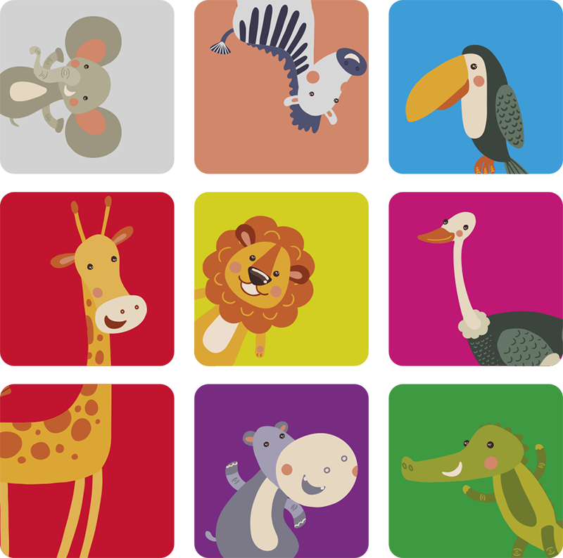 Tapis vinyle pour enfants carreaux colorés avec animaux - TenStickers
