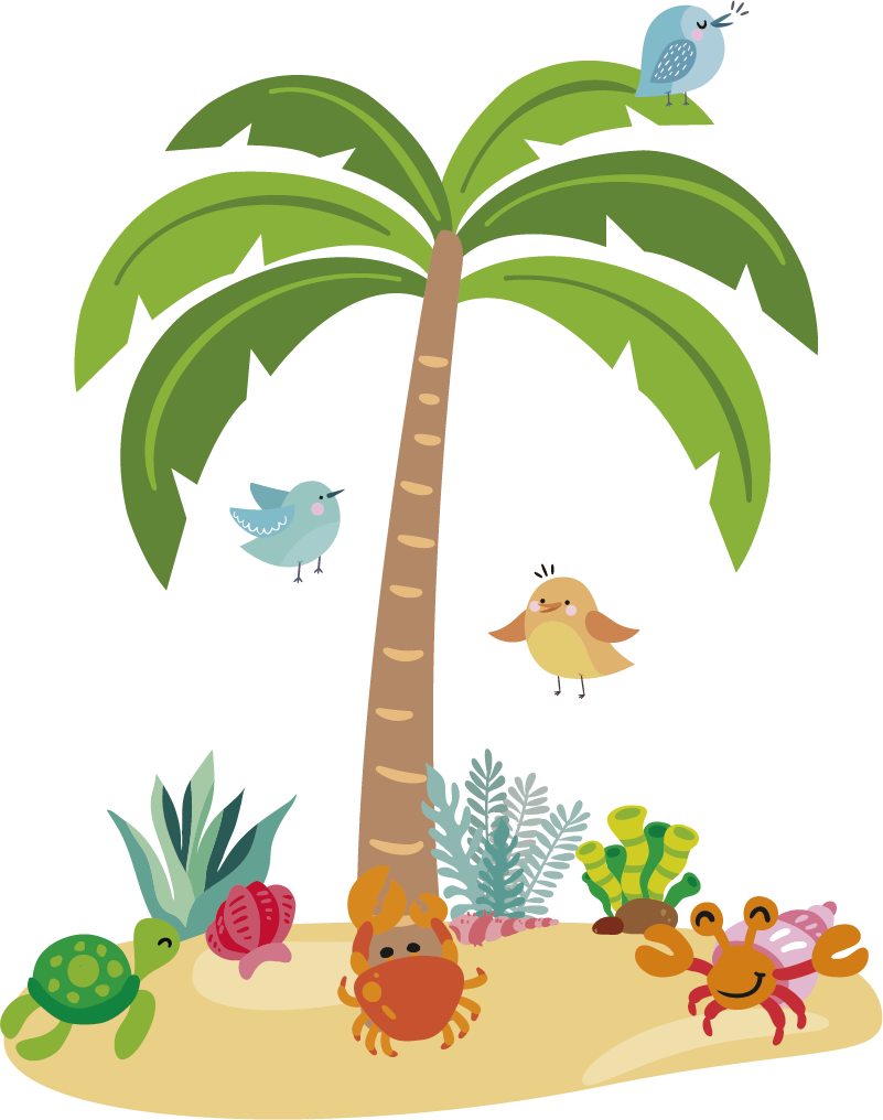 Tapis vinyle pour enfants palmiers et animaux marins - TenStickers