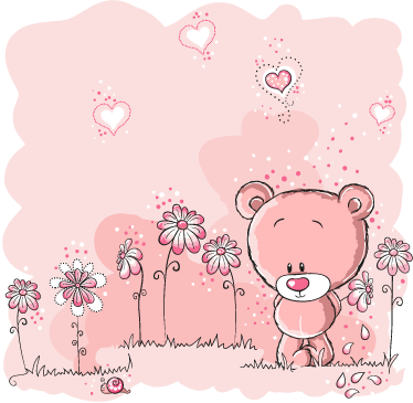 Tapis vinyle pour enfants ourson rose et fleurs - TenStickers
