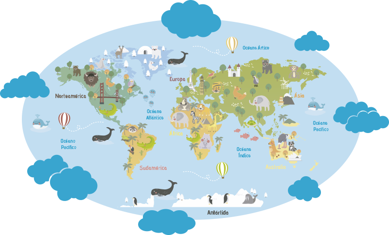 Tapis vinyle pour enfants planisphère enfantin - TenStickers