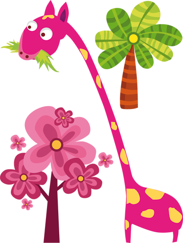Tapis vinyle pour enfants girafe rose en train de manger - TenStickers