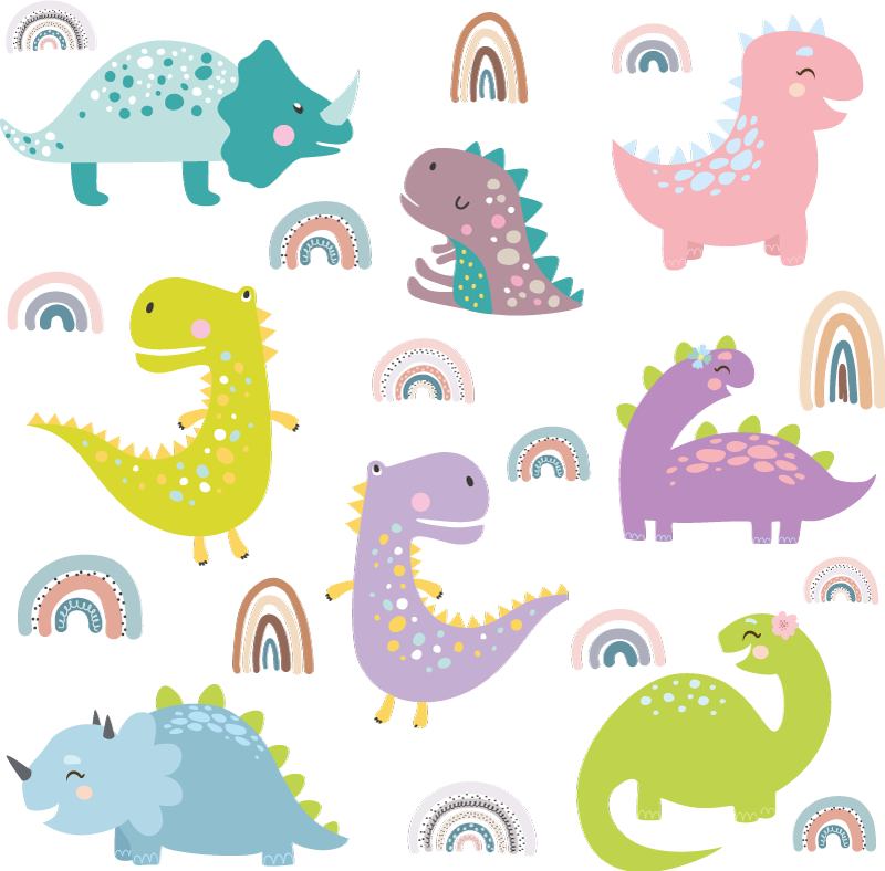 Tapis vinyle chambre dinosaures nordiques arc-en-ciel - TenStickers