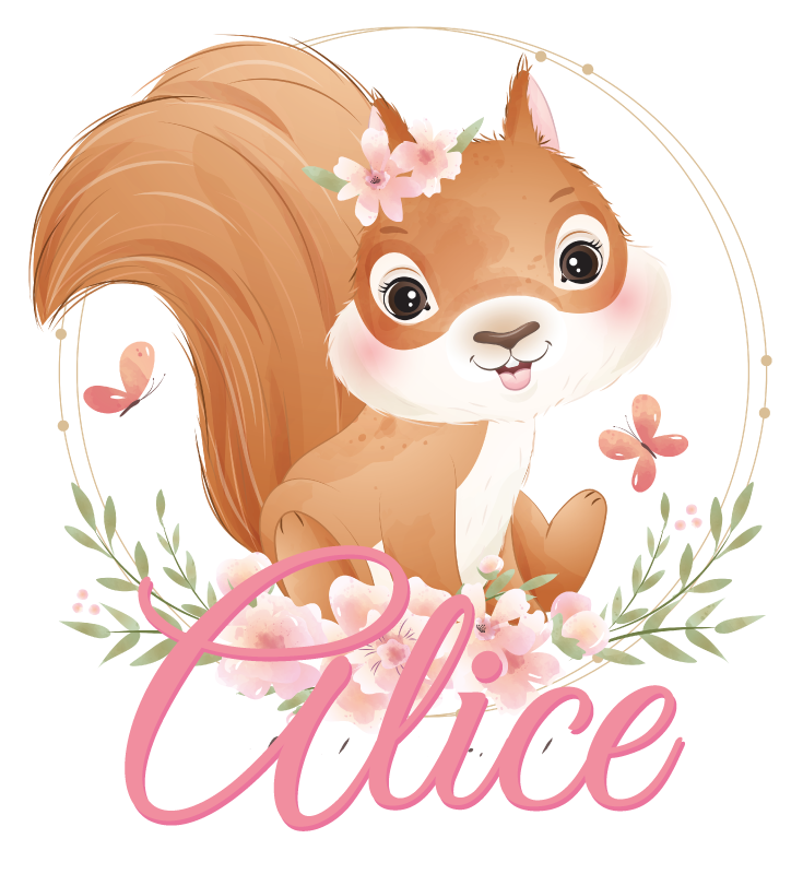 Tapis vinyle pour enfants écureuil mignon avec prénom - TenStickers