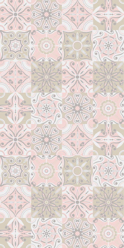 Tapis vinyle salle de bain carreaux roses et gris - TenStickers