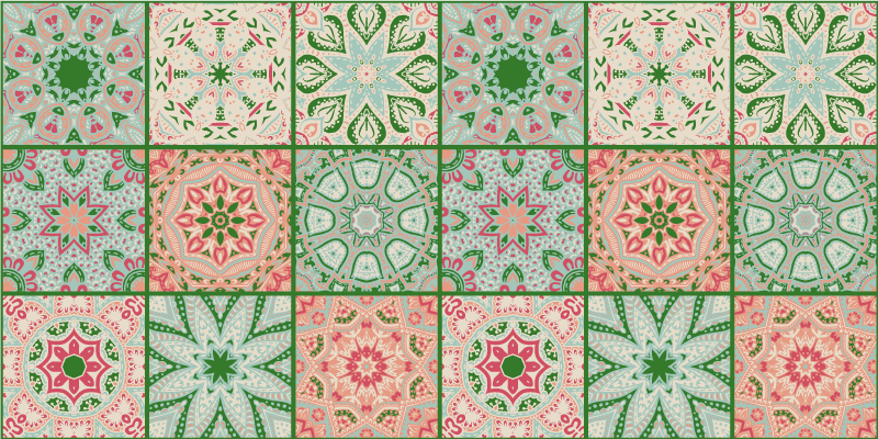 Tapis vinyle salle de bain décoration carrée bleue et verte - TenStickers